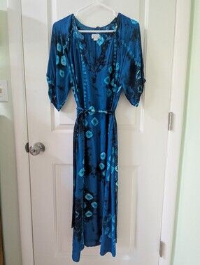 Velvet Teal and Navy Printed Wrap Maxi Dress